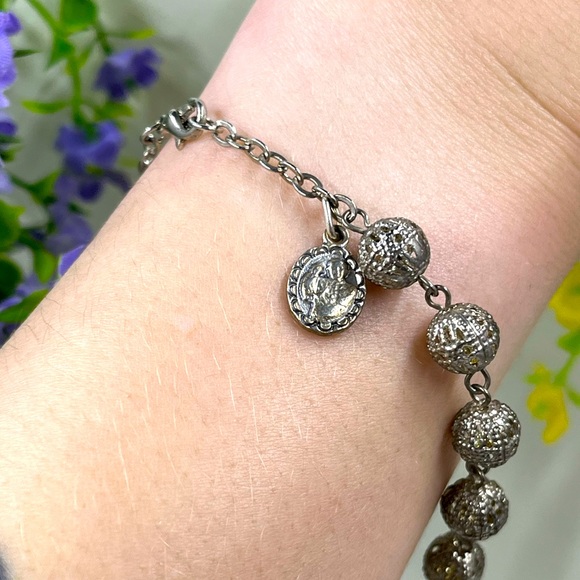 Silver Plated Ball Vintage Bracelet - Picture 2 of 6